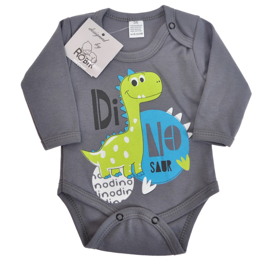 Grafitowe BODY chłopięce z dinozaurem długi rękaw wzór 594