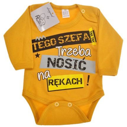 Musztardowe BODY chłopięce "TEGO SZEFA..." długi rękaw wzór 595