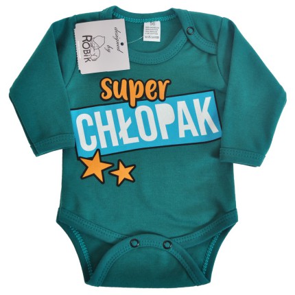Butelkowe BODY "super CHŁOPAK" długi rękaw wzór 596