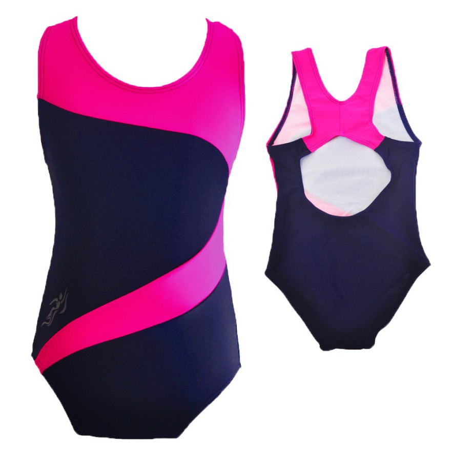Kostium kąpielowy jednoczęściowy dla dziewczynki granatowo-różowy strój do pływania r. 104-146 basen