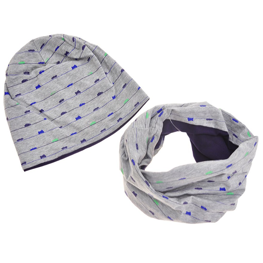 Komplet czapka + komin AUTA szary r.50-52 wiosna jesień