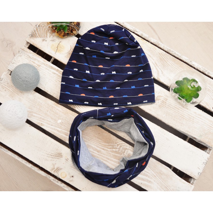 Komplet czapka + komin AUTA granatowy r.50-52 wiosna jesień