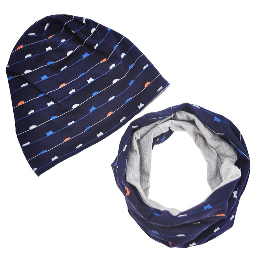 Komplet czapka + komin AUTA granatowy r.50-52 wiosna jesień