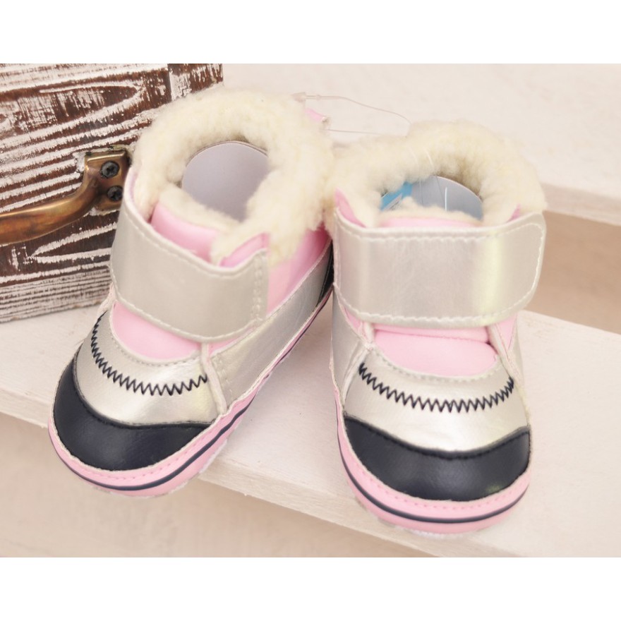 Ocieplane buty na rzep NIECHODKI BUCIKI różowo-srebrne