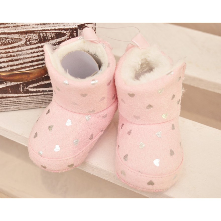 Kozaki w serduszka buty na futerku NIECHODKI 0-12M BUCIKI jasny róż