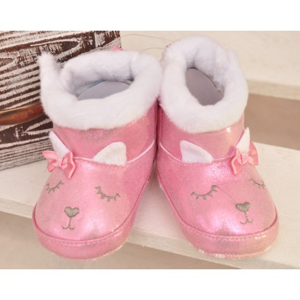 Błyszczące kozaki Króliczek buty na futerku NIECHODKI BUCIKI różowe