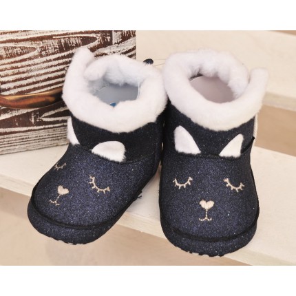 Kozaki z brokatem buty na futerku NIECHODKI BUCIKI granatowe