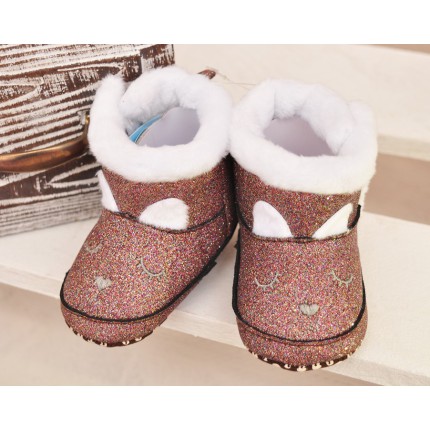 Kozaki z brokatem buty na futerku NIECHODKI BUCIKI miedziane