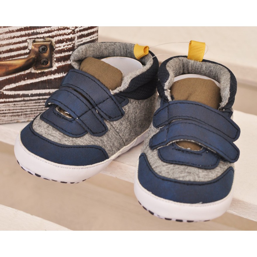 Trampki na rzep buty NIECHODKI 0-12M BUCIKI szaro-granatowe