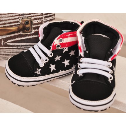 Trampki gwiazdki buty NIECHODKI 0-12M BUCIKI czarne z czerwonym.
