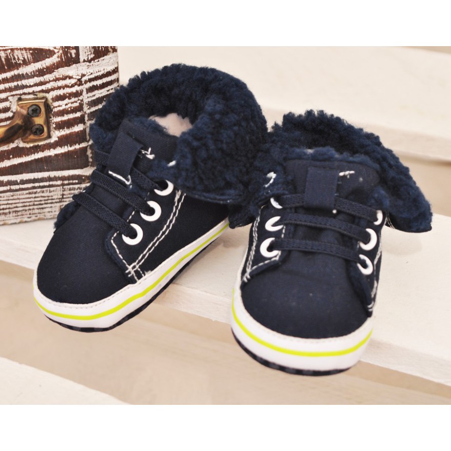 Trampki ocieplane buty na futerku NIECHODKI 0-12M BUCIKI granatowe