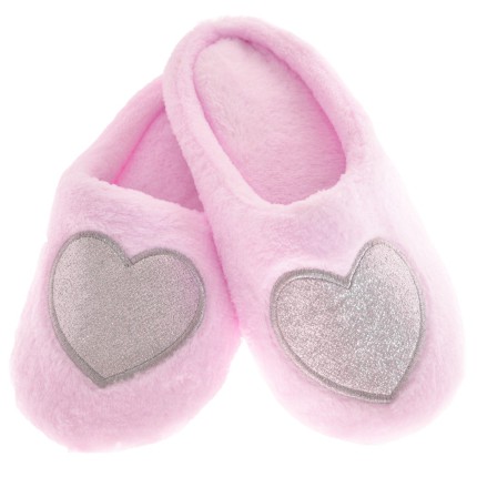 Kapcie BROKATOWE SERCE ciepłe ciapy klapki różowe