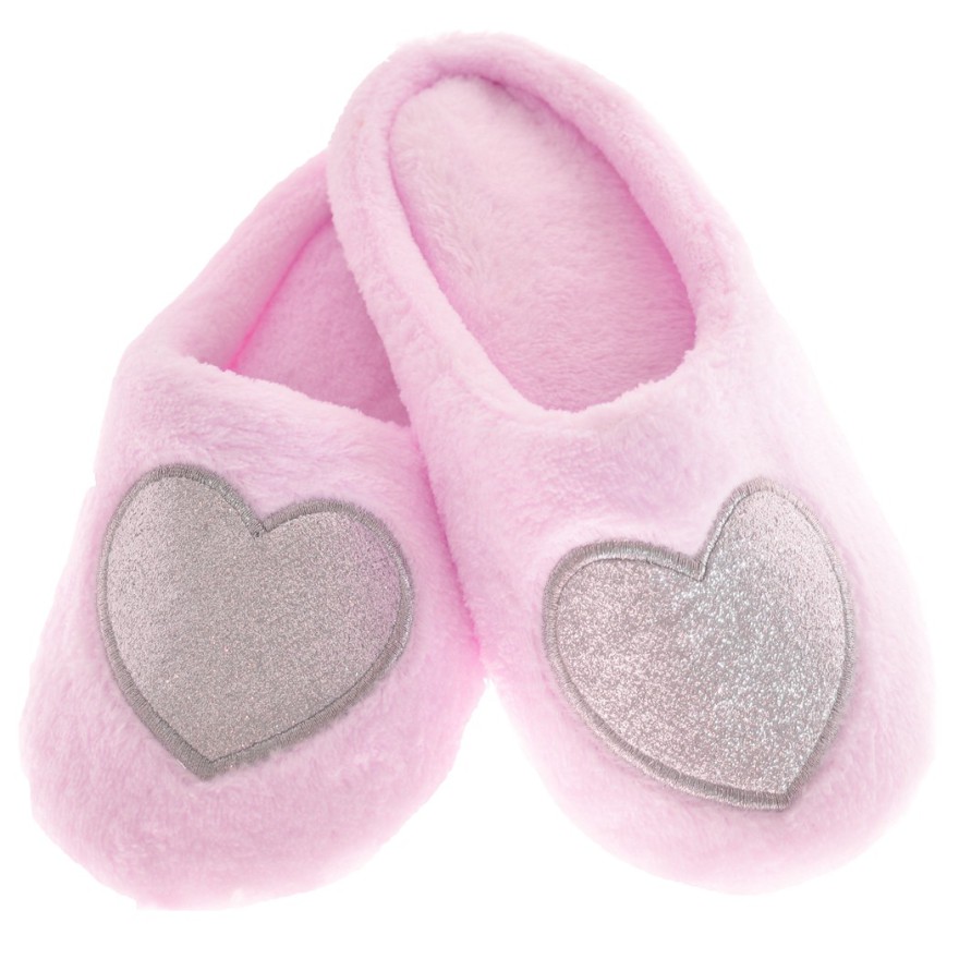 Kapcie BROKATOWE SERCE ciepłe ciapy klapki różowe