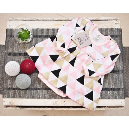 Body sukienka niemowlęca TRÓJKATY róż BROKAT