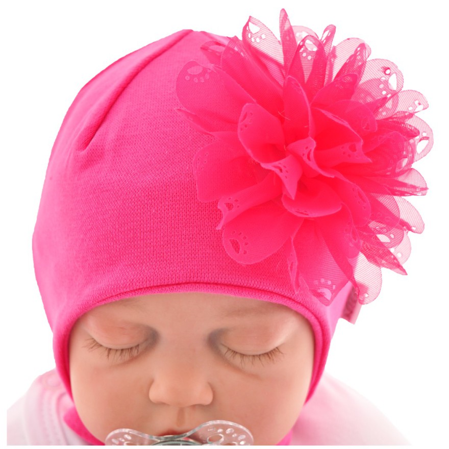 CZAPKA DUŻY KWIAT amarantowa WIOSNA JESIEŃ