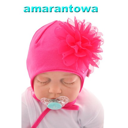 CZAPKA DUŻY KWIAT amarantowa WIOSNA JESIEŃ