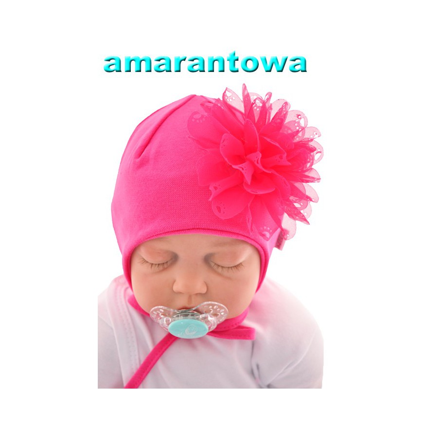 CZAPKA DUŻY KWIAT amarantowa WIOSNA JESIEŃ