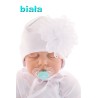 CZAPKA DUŻY KWIAT biała WIOSNA JESIEŃ CHRZEST