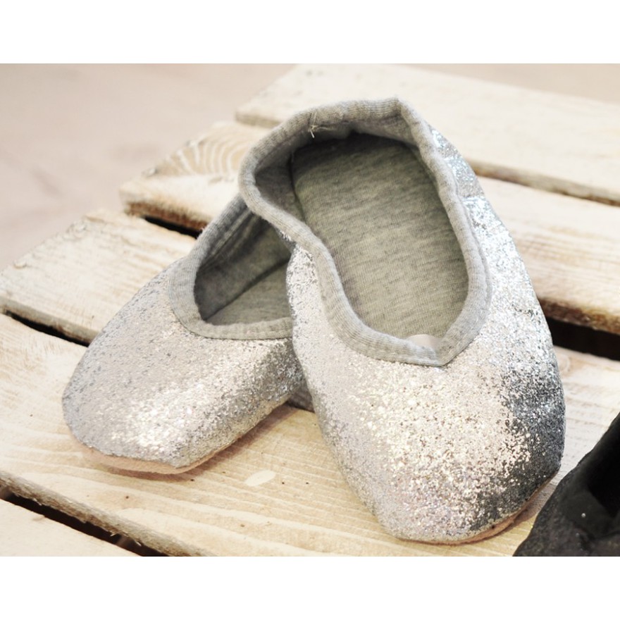 Srebrne BALETKI z połyskiem buty baleriny kapcie brokat