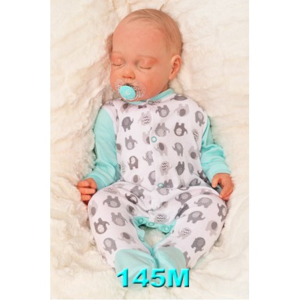 Pajac pajacyk bawełniany miętowy w słoniki wzór 145M