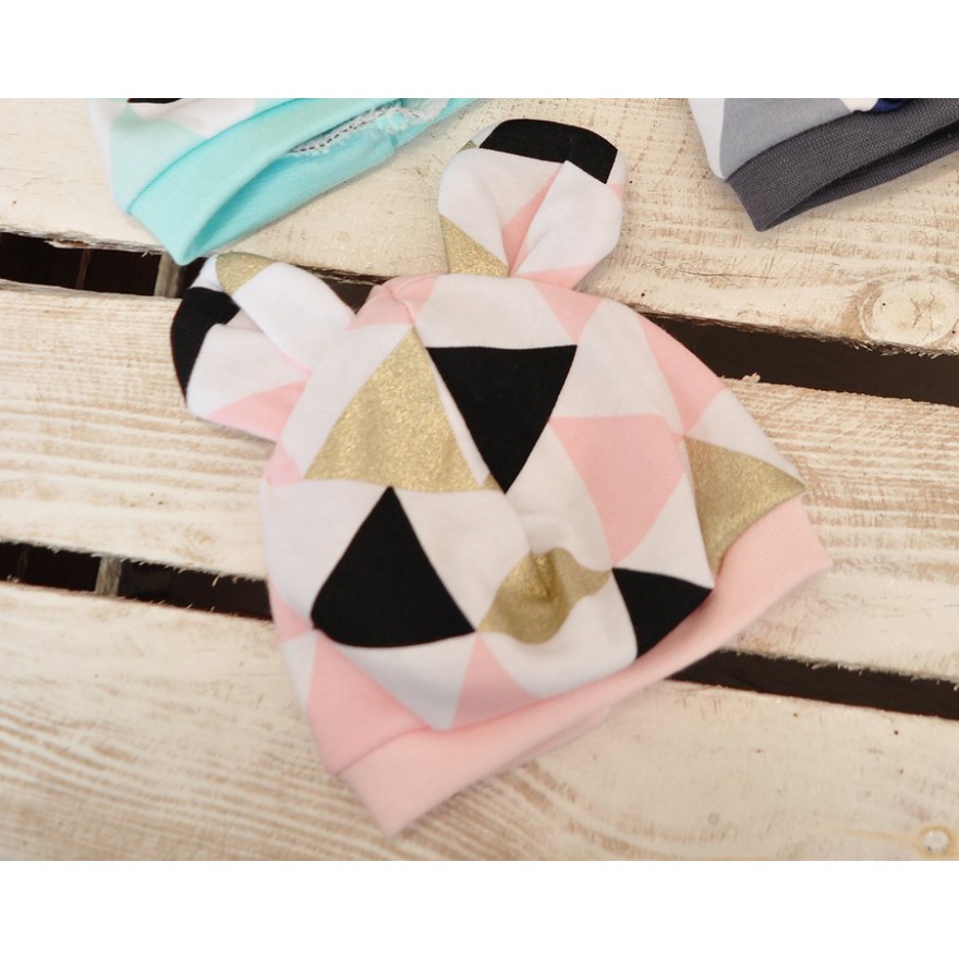 CZAPECZKA dla noworodka SMERFETKA z uszkami trójkąty róż brokat *1