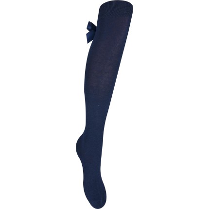 Granatowe podkolanówki dziewczęce z kokardą