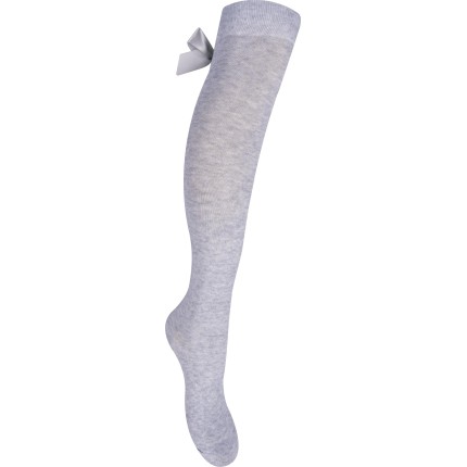 Szare podkolanówki dziewczęce z kokardą