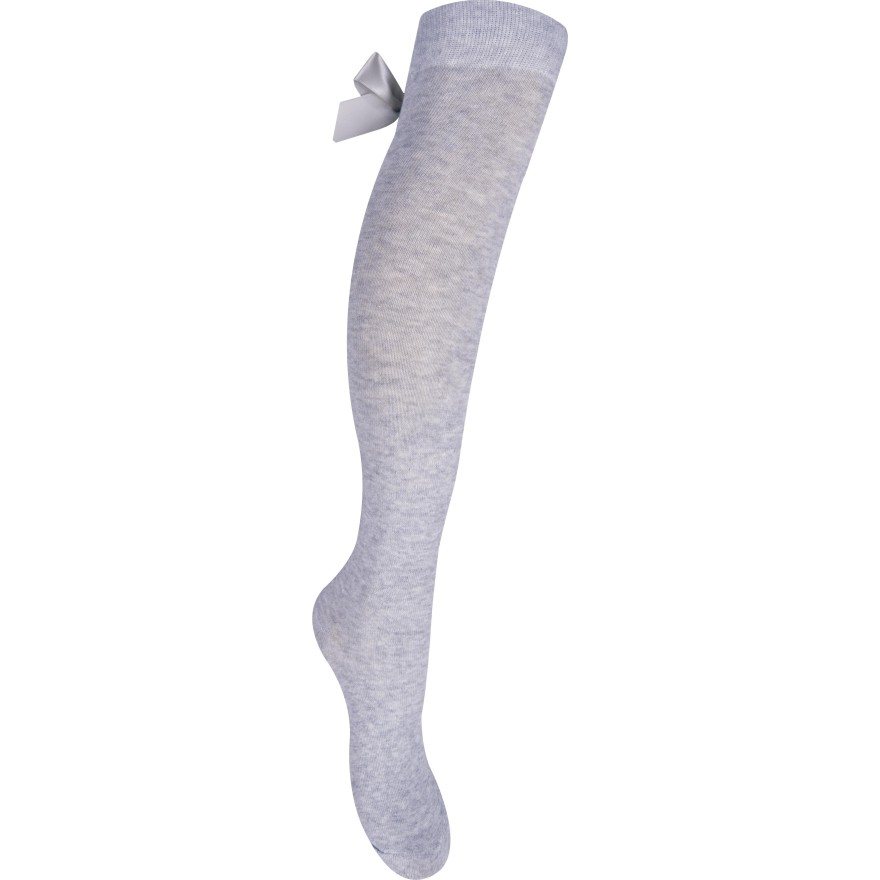 Szare podkolanówki dziewczęce z kokardą