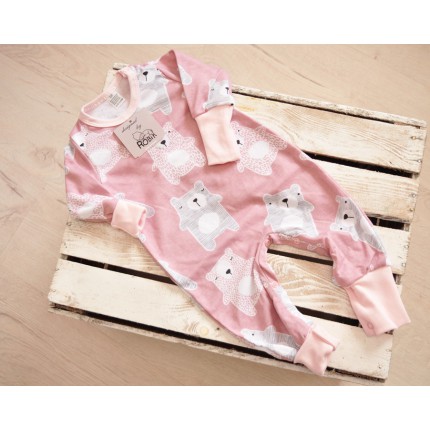 Różowy pajac bez stópek RAMPERS w misie pajacyk rosnący wz.338