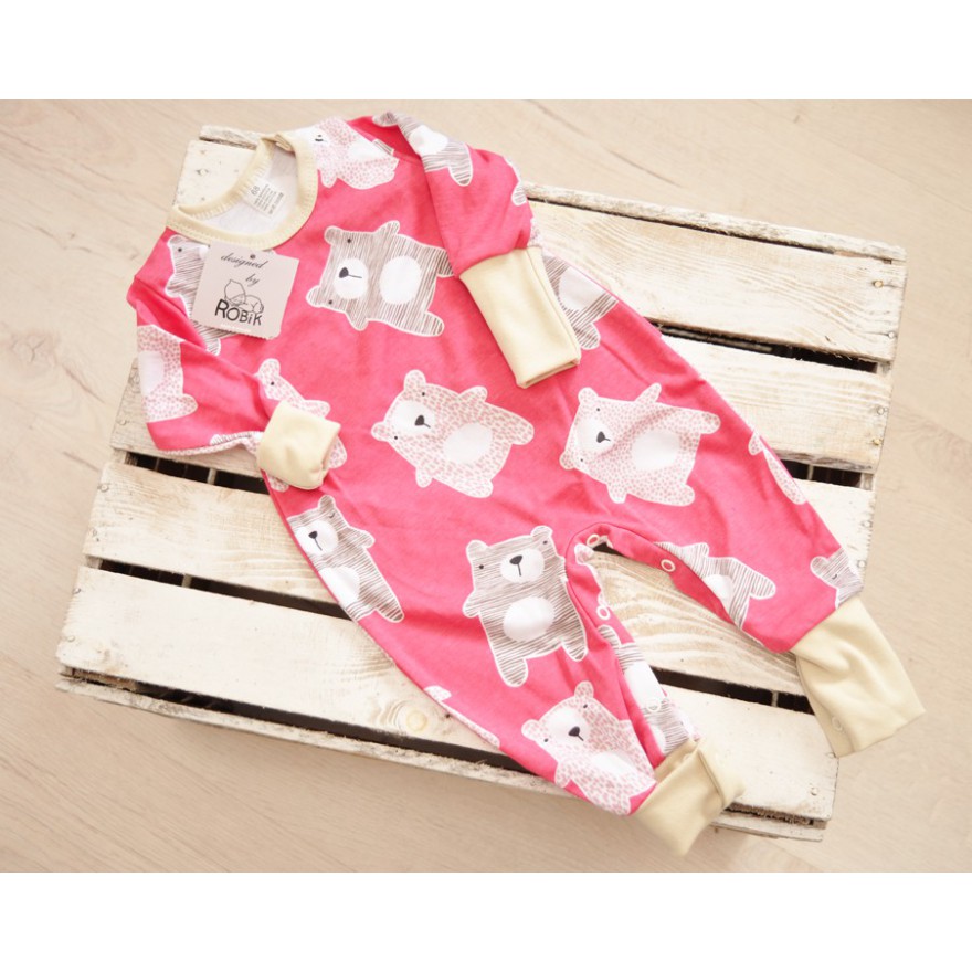 Malinowy pajac bez stópek RAMPERS w misie pajacyk rosnący wz.337