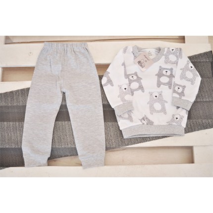 Biało-szara PIŻAMA w misie piżamka długi rękaw