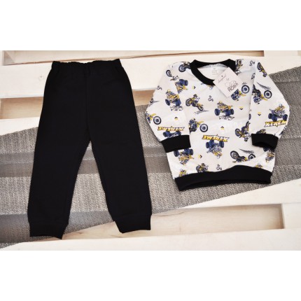 Szaro-czarna PIŻAMA w motory piżamka długi rękaw