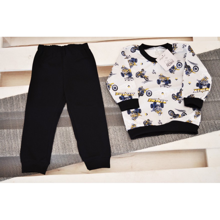 Szaro-czarna PIŻAMA w motory piżamka długi rękaw