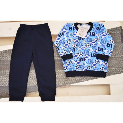 Niebiesko-granatowa PIŻAMA w piłki piżamka długi rękaw