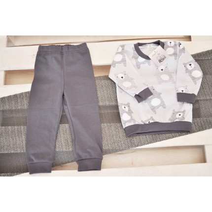 Szaro-grafitowa PIŻAMA w misie piżamka długi rękaw