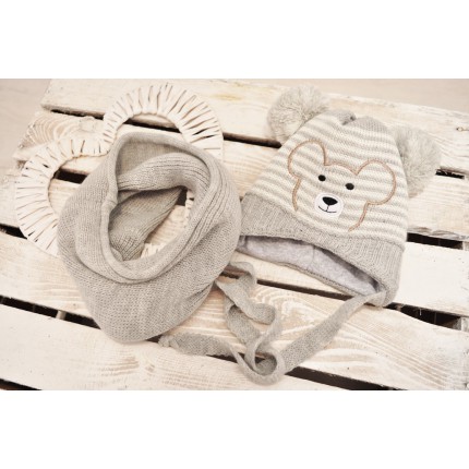 Szary komplet zimowy czapka MIŚ + komin